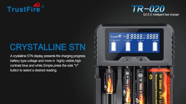 TrustFire TR-020 быстрая Зарядное устройство 3,0 USB Зарядное устройство QC3.0 Смарт Батарея Зарядное устройство Набор 18650/26650/32650 Батарея Зарядное устройство