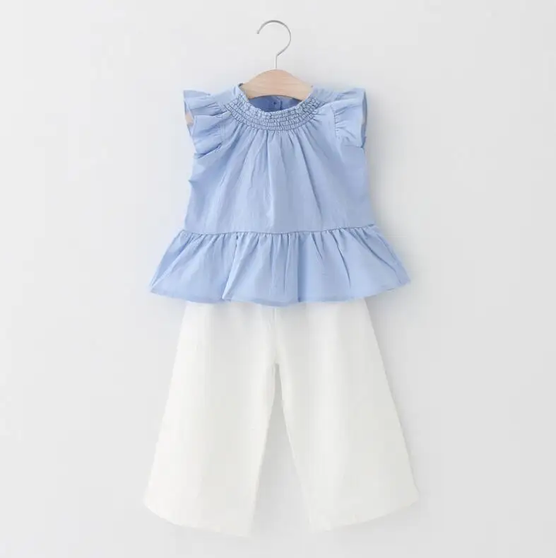 

Girls Clothes Suit 2019 New Style Sleeveless Girls Solid Color Long Pants Bow Clothing Sets Baby Girl Summer Clothing Sets