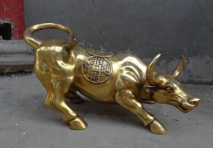 

S2797 20" Chinese Brass Decoration Year Zodiac Wealth ZhaoCai JinBao Bull Ox Statue D0318