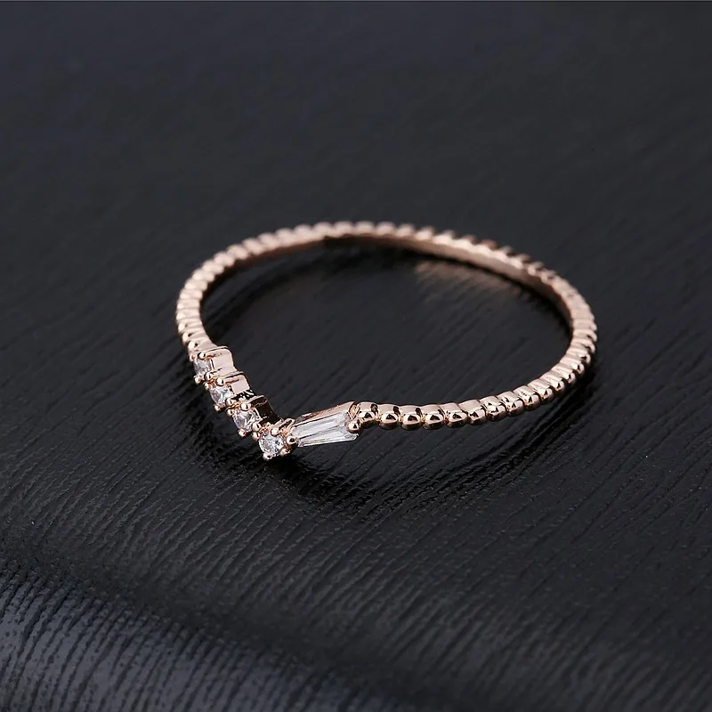 MIGGA Delicate Thin Style Geometric Cubic Zircon Ring for Women Rose Gold Color CZ Stone Bague Jewelry