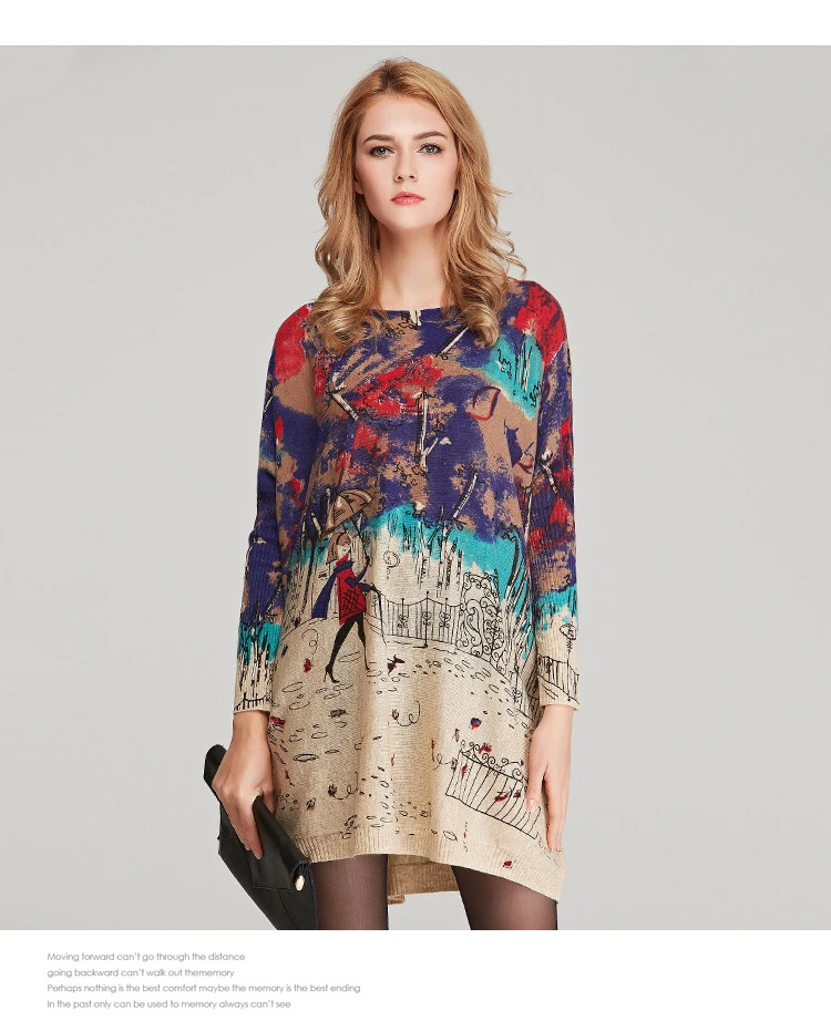 Autumn new European and American fat mm large size women sweater loose printed hedging womens sweaters (2)
