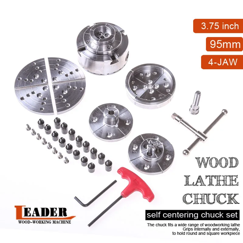 3.75"/ 95MM 4 Jaws Wood Lathe Self center Chuck Set Wood Turning Lathe