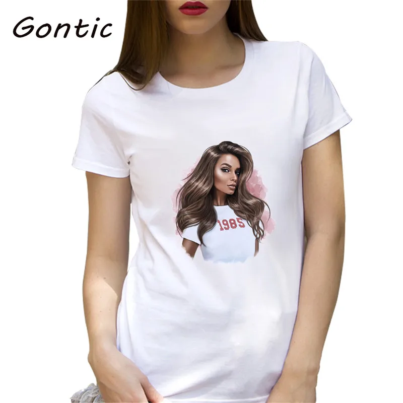

vintage printed Cotton tee Harajuku Aesthetics Tshirt Sexy women 1985 Summer Girls Tops & Tees vogue Tropical Hipster clothing