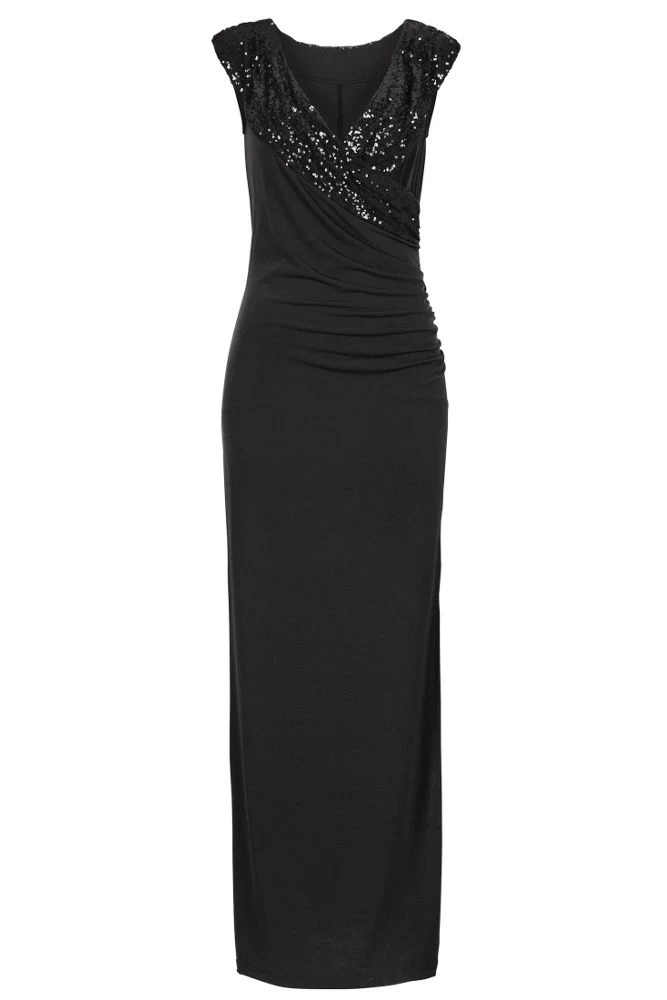 Black-Sequin-Wrap-V-Neckline-Long-Evening-Dress-LC610264-2-3