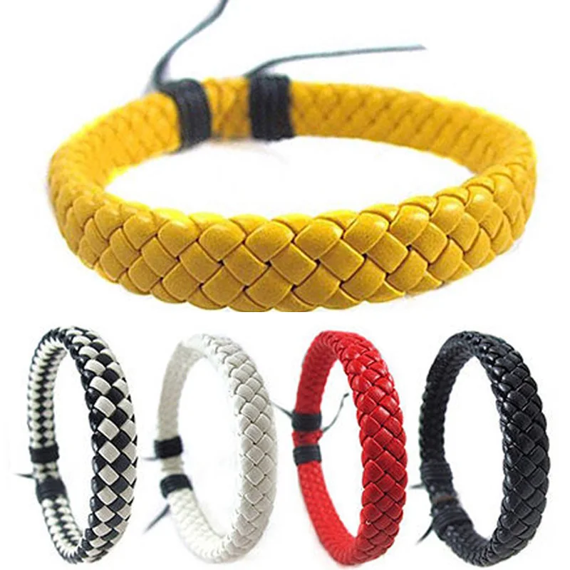 Fashion Mens Womens Braided Faux Leather Bracelet Wristband Unisex Gifts