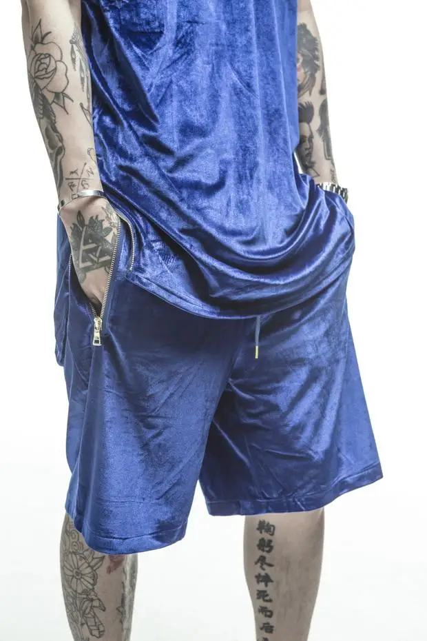2017 New Fashion Gold Velvet Short Men Soild Side Zipper High Steert Solid Color Shorts KANYE WEST With The Paragraph