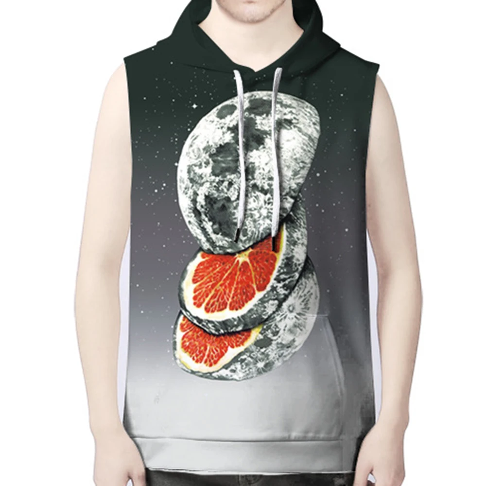 Space Orange Print Tank Top Fitness Plus Size Men Vest Casual Harajuku