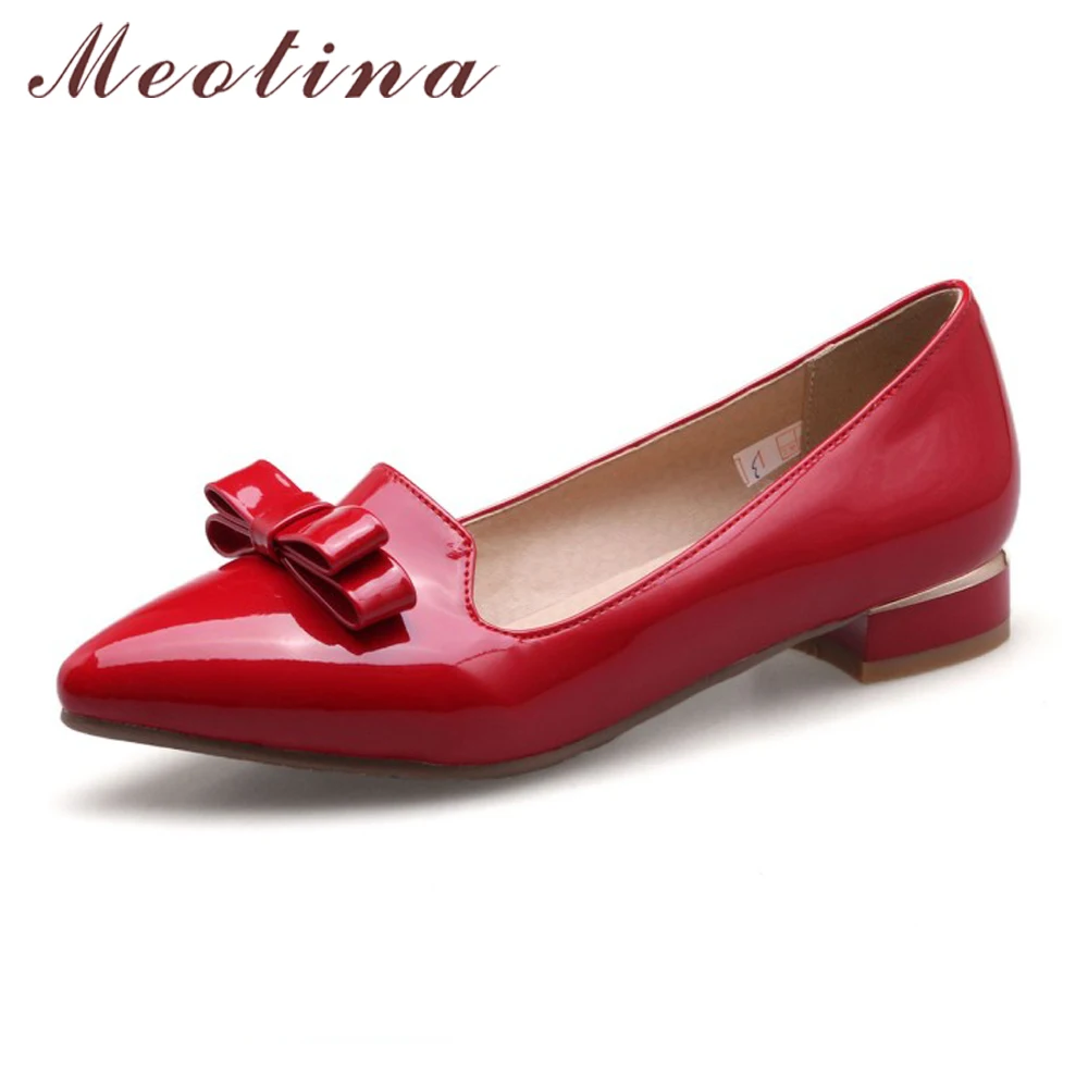 Meotina Women Flats Shoes Pointed Toe Patent Leather Bow Shoes Spring Yellow Ballet Flats Shoes Ladies Black Red White Size 9 10 Meotina Women Flats Shoes Pointed Toe Patent Leather Bow Shoes Spring Yellow Ballet Flats Shoes Ladies Black Red White Size 9 10
