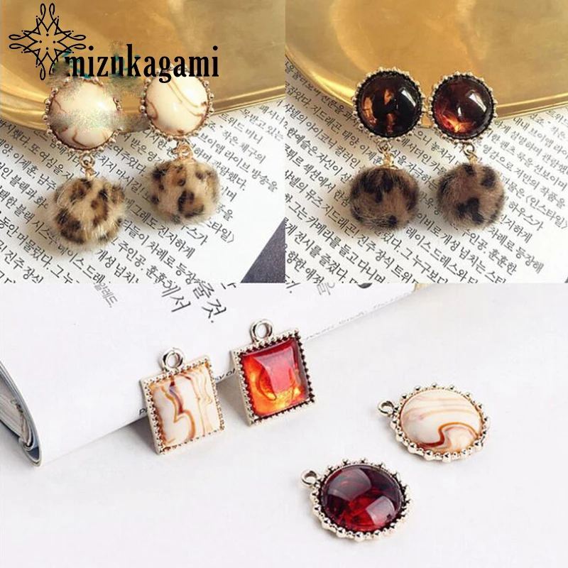 

Zinc Alloy Enamel Acetic Acid Inlaid Round Square Charms 10pcs/lot For DIY Fashion Drop Earrings Jewelry Making Accessories