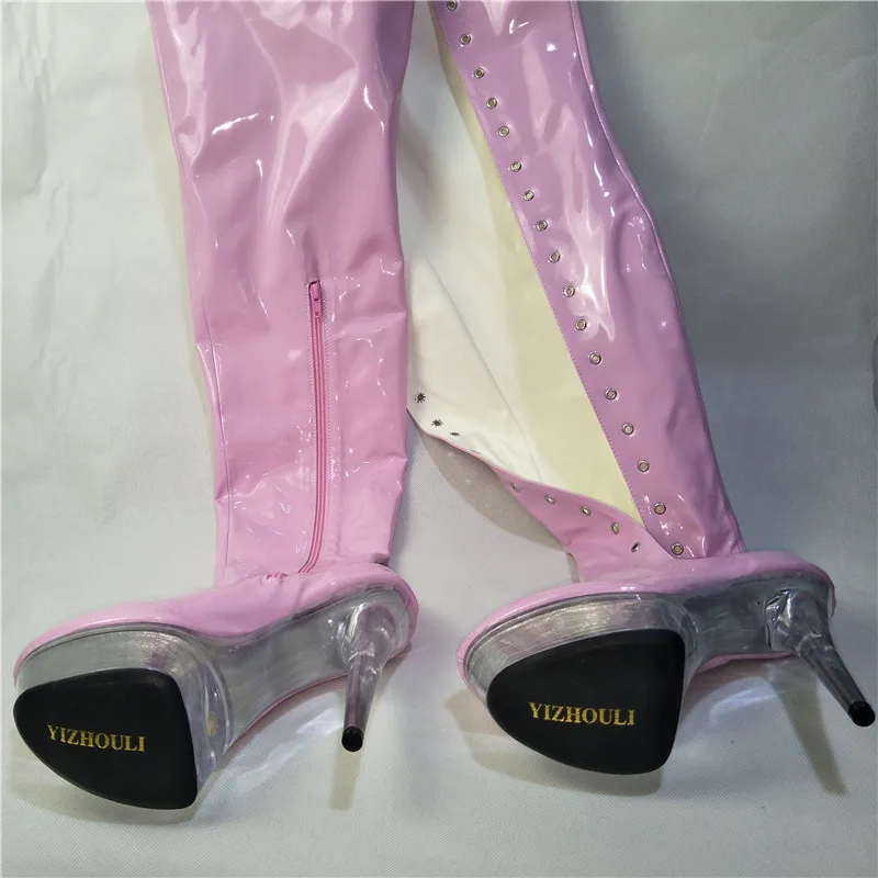 15cm high-heeled shoes crystal cutout boots lacing over-the-knee platform boots Thigh High Boots for Women 6 inch ladies' boots