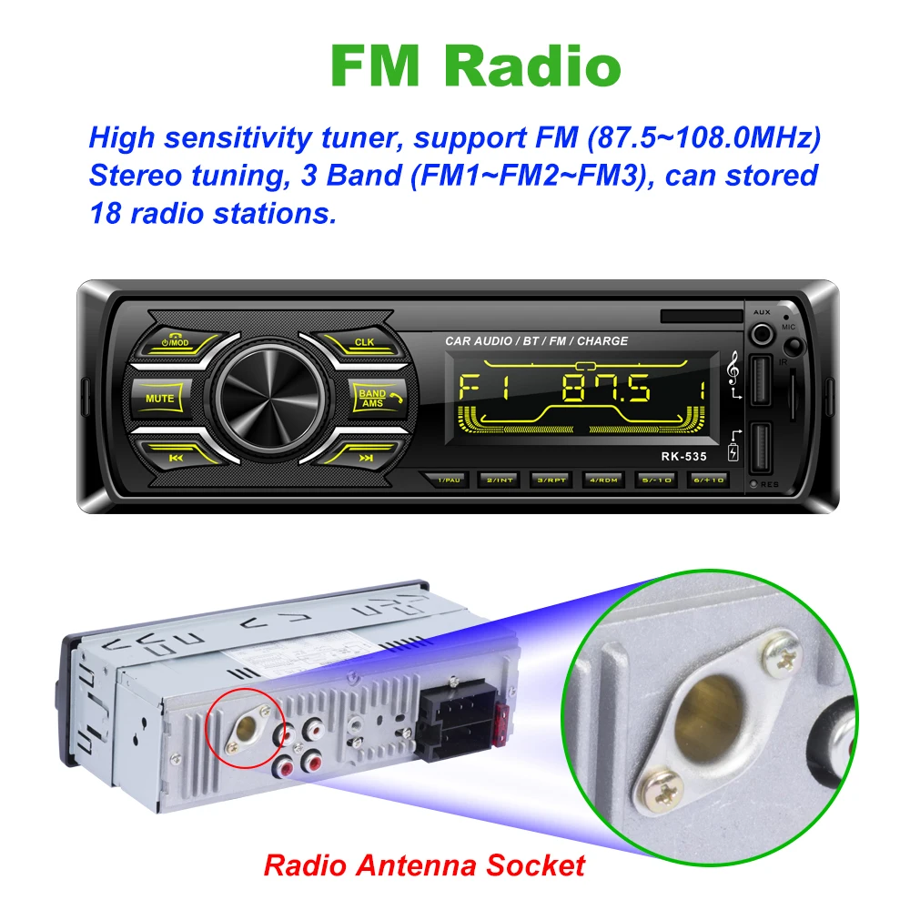 Car 2 In1 MP3 Wireless BT Player with Steering Wheel Remote Control and Color Light Button Dual USB Fast Charge