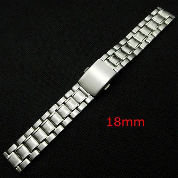 

18mm Silver Stainless Steel Watch Band Strap Replacement Bracelet Folding Clasp with Safety for Men Women