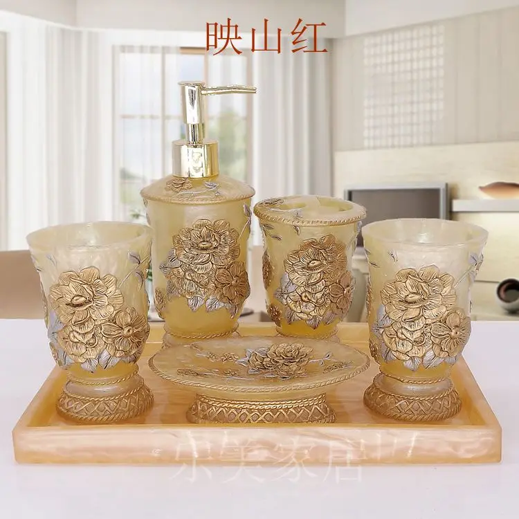 

2016 Time-limited Direct Selling Bathroom Set Lemei European Style Bathroom Toiletries Resin Five Piece Wash Bath Set Wedding