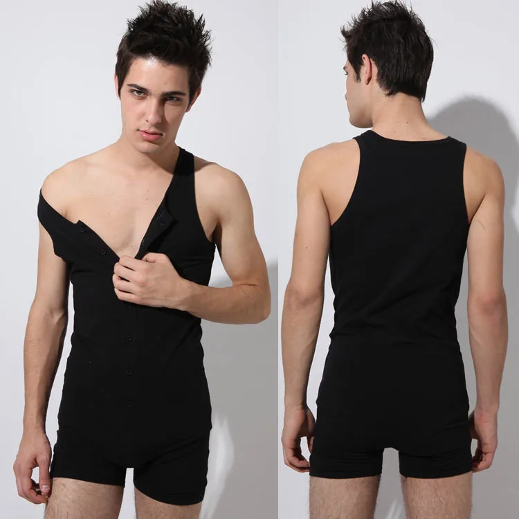 One Piece Suit Pure Cotton Men's Quick Dry Breathable Solid Sleeveless Tank Tops Pajamas Set Male Home Underwear Body Shapers mens brushed cotton pyjamas