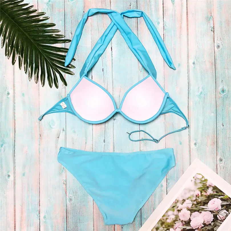 Solid Bathing Suit 2 Pieces Sexy Lingerie Set Bandage Women Lingerie Padded Beachwear Low Waist Lingerie Bohemian 40JY1606