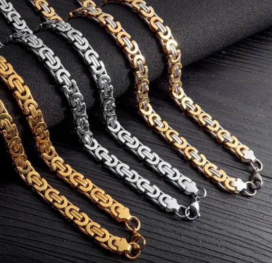 

8mm 22.6'' Trendy Stainless steel Flat Byzantine Chain Link Necklace Unisex Gift XMAS Gifts