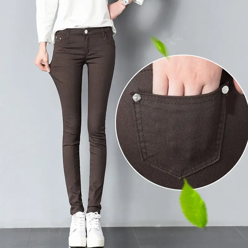FSDKFAA, женские брюки, яркие джинсы,, весна, осень, узкие брюки, тонкие, повседневные, женские, Стрейчевые брюки, белые джинсы, pantalones mujer - Цвет: Brown