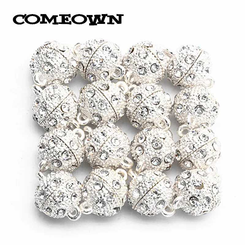 

COMEOWN 20pcs Silver Color Rhinestones Bracelet Clasp 10mm 12mm 14mm Magnetic Clasps Findings for Jewelery Making Wholesale