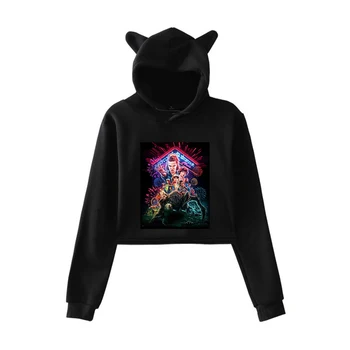 

stranger things hoodie 2D Kawaii Hoodie women's Fashion Pullover Short Shirt 2019 Kpop Girl Street Cat Ears Sweatshirt
