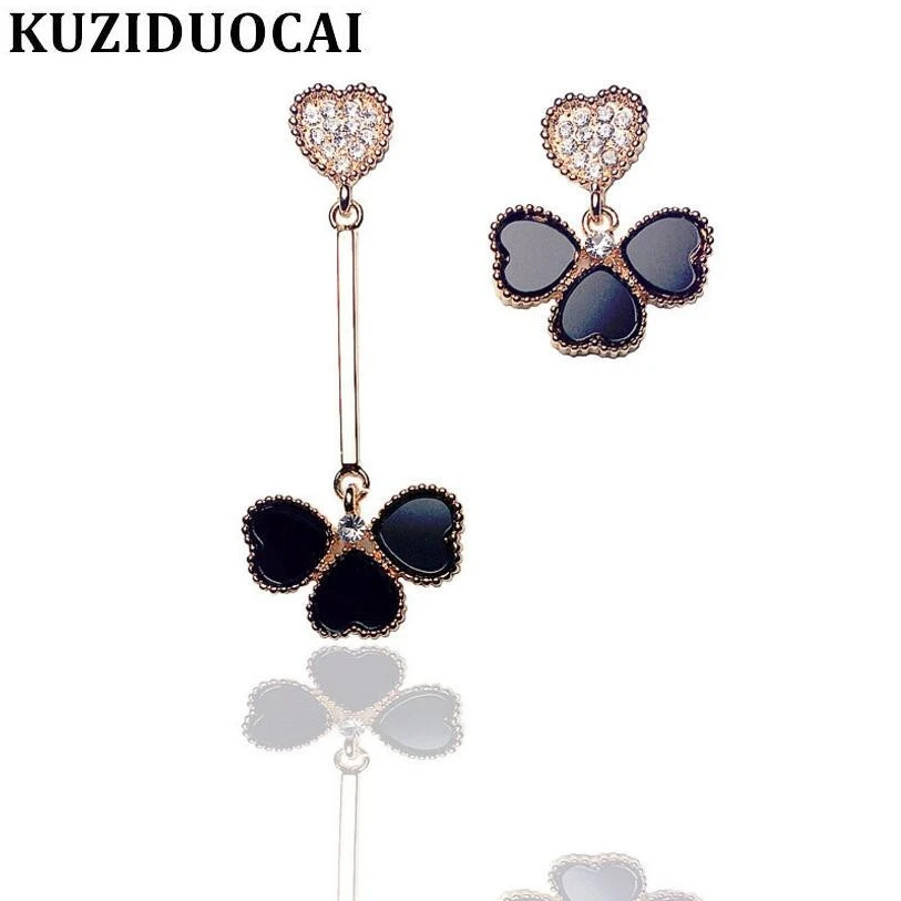 Kuziduocai новые модные ювелирные изделия разы сердца лист асимметричные серьги