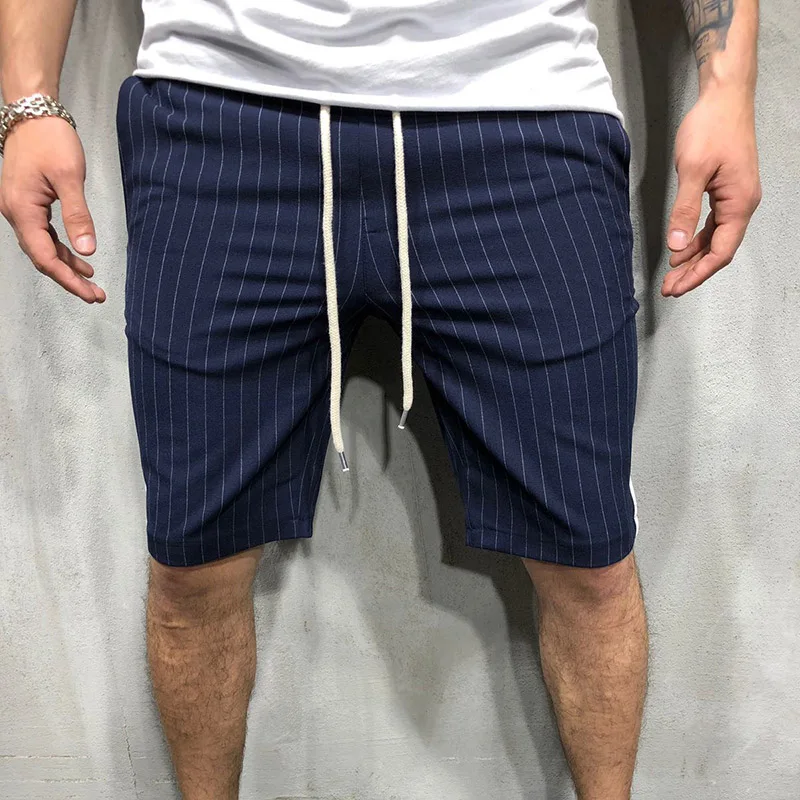 

New Hot Men Sports Half Pants Striped Middle Waist Breathable Slim Fit Male Shorts for Summer YAA99