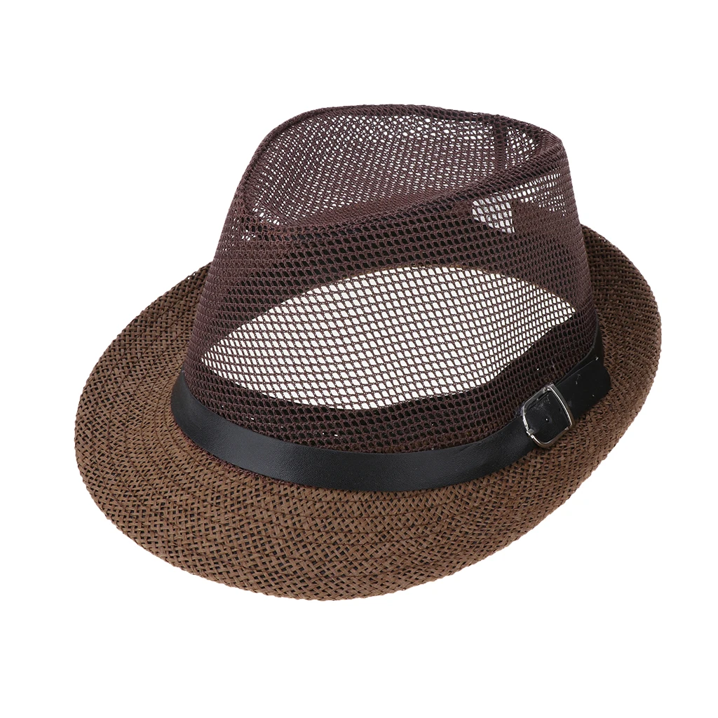 Men Women Linen Fedora Panama Hat Classic Straw Short Brim Beach Sun Hat Church Net Jazz Fishing Cap