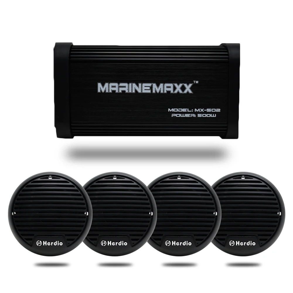 180W 4 Channel Bluetooth Marine Motorcycle Amplifier Boat Audio Car Stereo For ATV UTV + 4pcs Marine Waterproof Ceiling Speakers