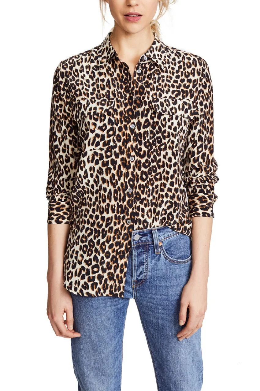 

Leopard Print Silk Shirt Early Spring Soft Waxy Heavy Sand Wash Silk Wild Leopard Print Blouses