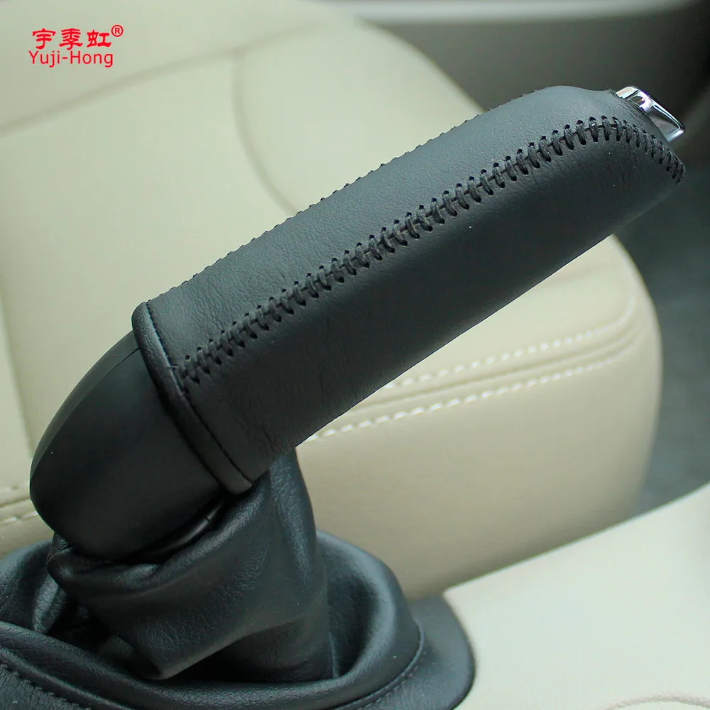 Yuji-Hong Car Handbrake Covers Case for Peugeot 408 2010-2013 Genuine Leather Car-styling Handbrake Lever Grips Black