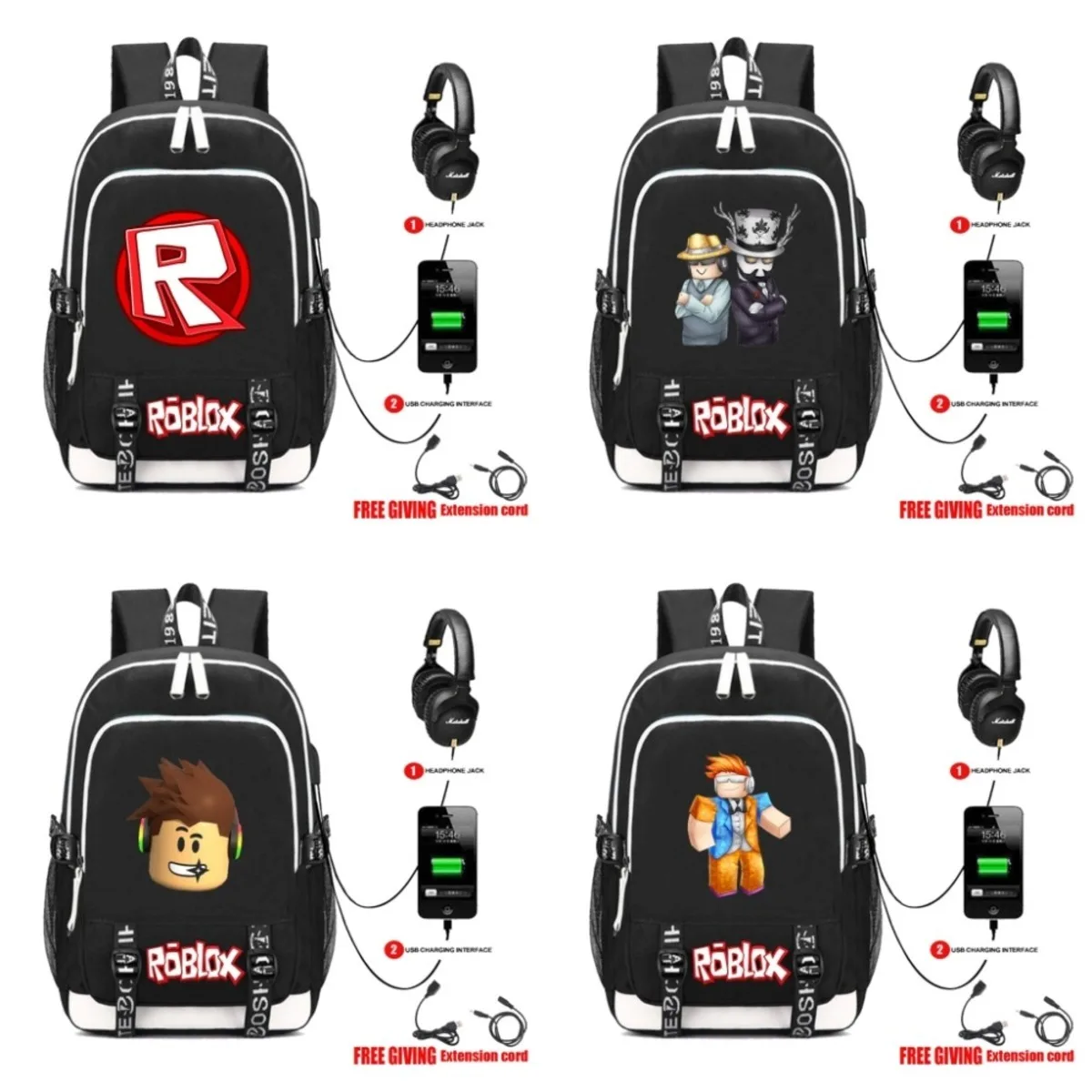 

Frdun Tommy Anime Roblox USB charging backpacks Kids Children School Bags Teenagers boy's Travel Laptop Bags HOT Game Mochila