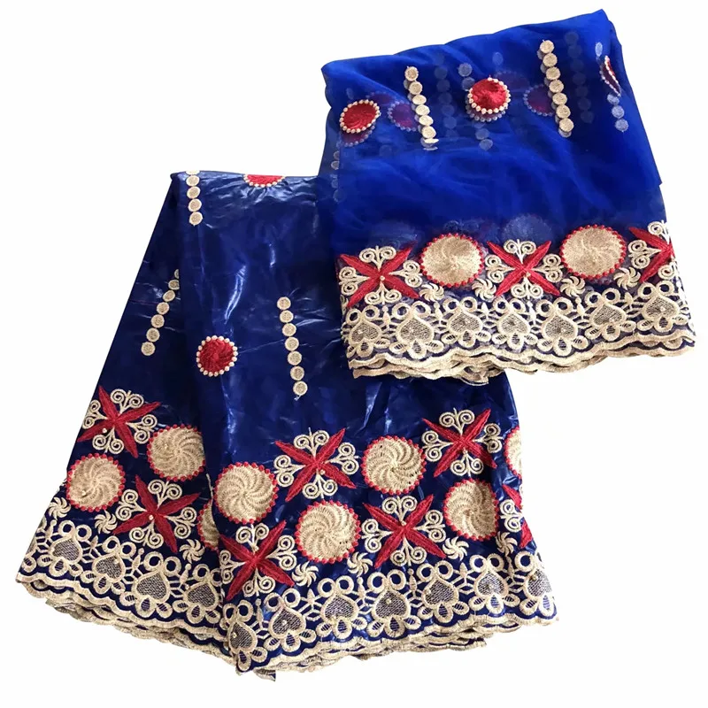 

High Quality 5Yards Bazin Riche 2018 New Design African Bazin lace Fabric+2 Yards Mesh Tulle Lace With Beads KY032521