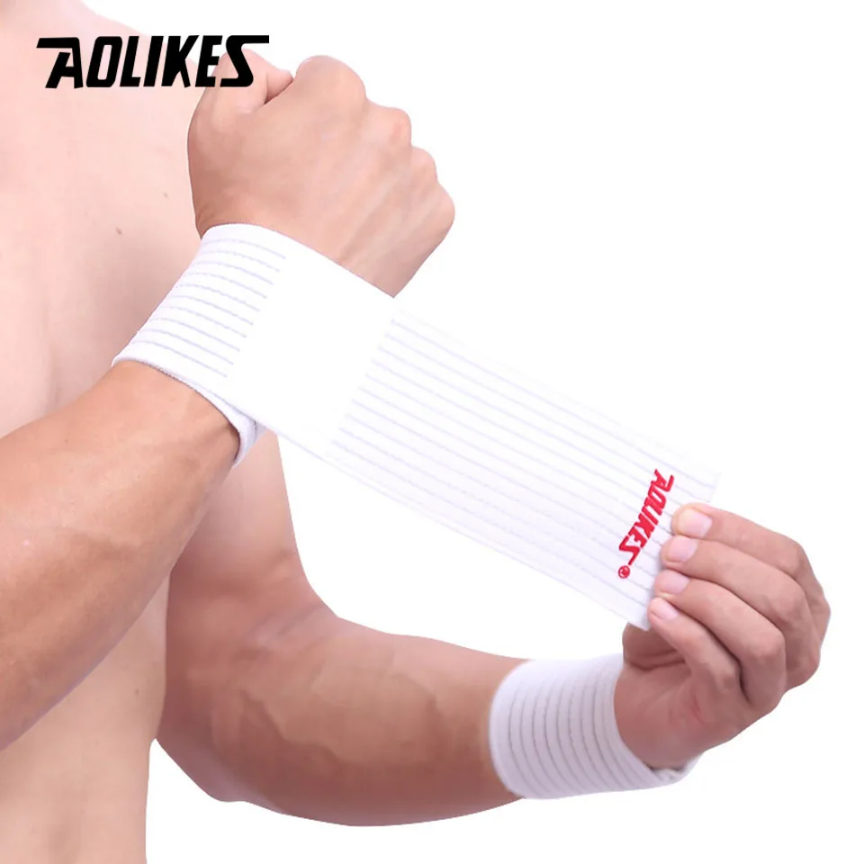 AOLIKES 1 шт. хлопок эластичный бинт ручной тренажерный спортивный браслет поддержка запястья бандаж обертывание карпальный туннель - Цвет: White