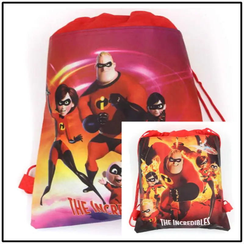 

6Pcs 34cmx27cm The Incredibles Drawstring Bag Kid Girl Birthday Non-woven Gift Bag Boy Travel School Bag Fabrics Backpack Supply
