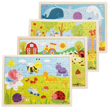 

60Pcs/set Wooden Puzzle Toy Children Cartoon Animals And Insect Wooden Puzzle Jigsaw Baby Educational Toys For Kids Gift