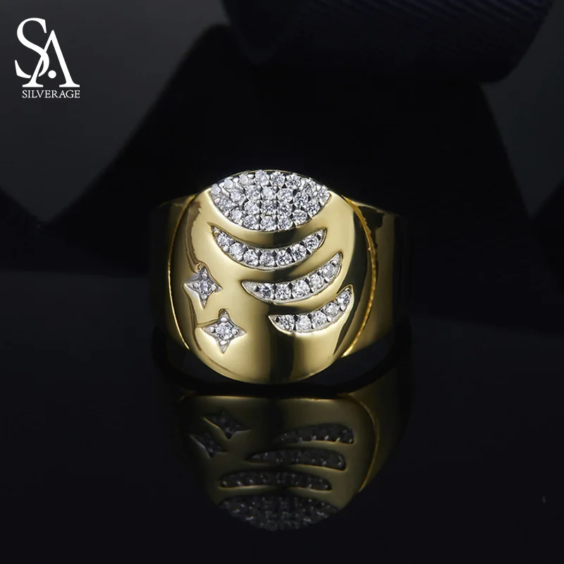 

SA SILVERAGE Authentic 925 Sterling Silver AAA Zirconia Milky Way Stars Wedding Rings for Women Gold Color Ring Gift Engagement