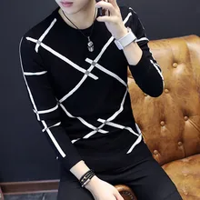 fall and winter 2017 thickening men sweater youth warm round collar sweater Cultivate one’s morality striped sweater