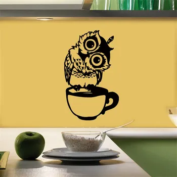 1PC Cute Cartoon Owl Cup For Kitchen Restaurant Decorative Wall Sticker Removable Waterproof Sticker