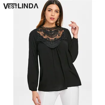 

VESTLINDA 2018 Autumn Long Sleeve Lace Crochet Blouse Feminina Casual Top Women Clothing Female Fashion White Black Blusas Femme
