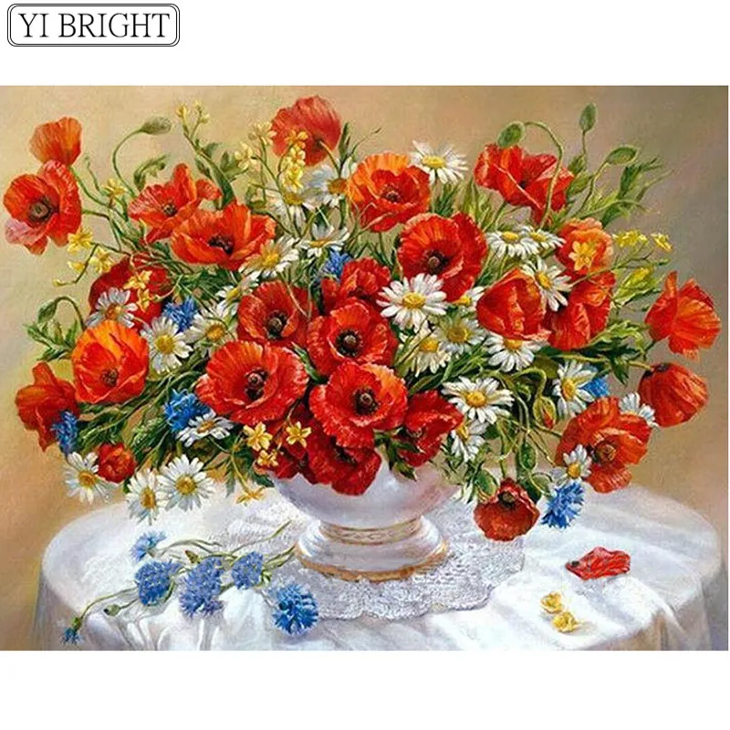 

5D DIY Full Square Diamond Painting Cross Stitch Red Floral 3D Diamond Embroidery Rhinestone Mosaic Home Decor XY1