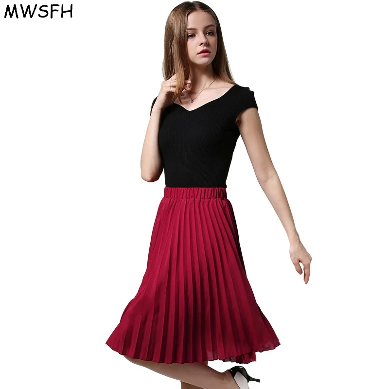 MWSFH винтажная юбка размера плюс, Новая Мода, Весенняя Повседневная плиссированная юбка средней длины до колена, бальное платье для скейтера, женские длинные юбки