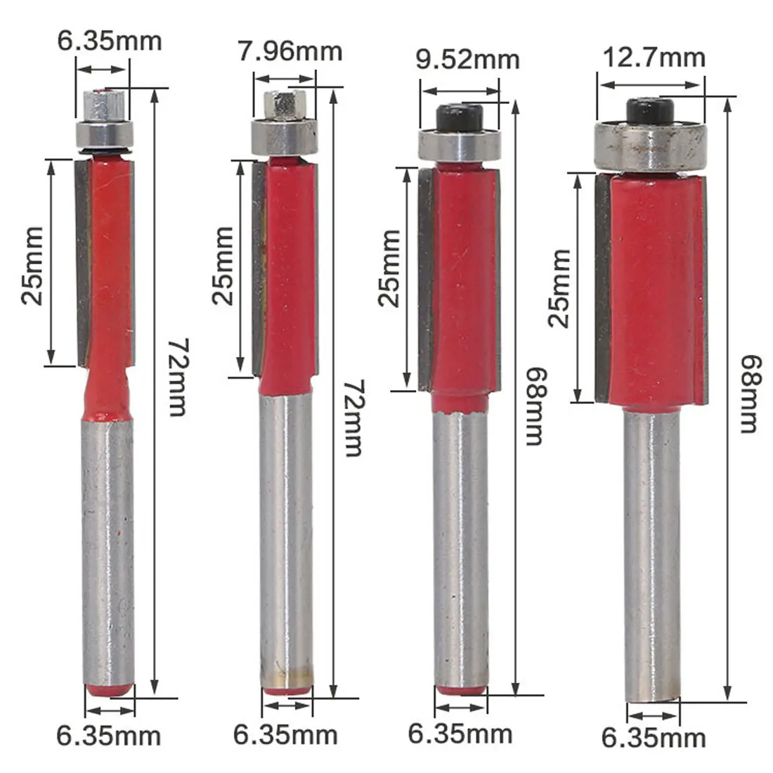 End Mill 1/4 Shank Flush Trim Router Bits for Wood Trimming Cutters