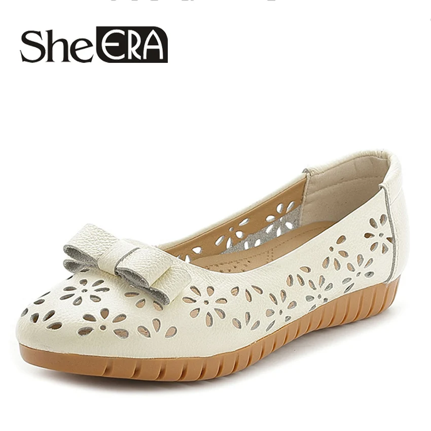 

2018 Summer Women Sandals Ballet Flats Genuine Leather Flats Sandals Women Slip on Loafers Moccasins Hollow Ballerina Flat Shoes
