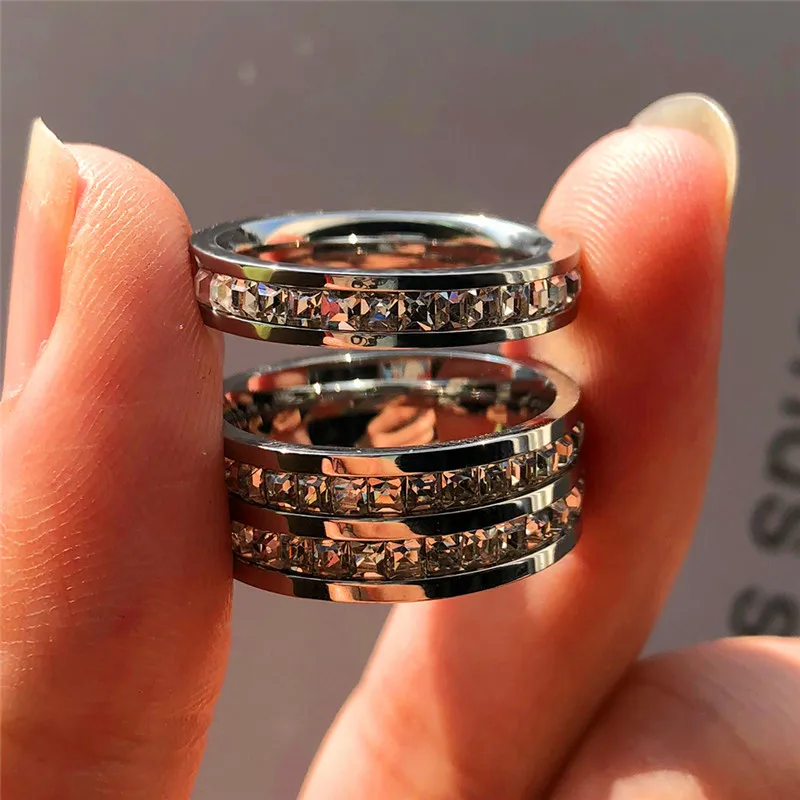 

Luxury Female Crystal Zircon Stone Ring 2019 Vintage Stainless Steel Wedding Rings Promise Engagement Rings For Women