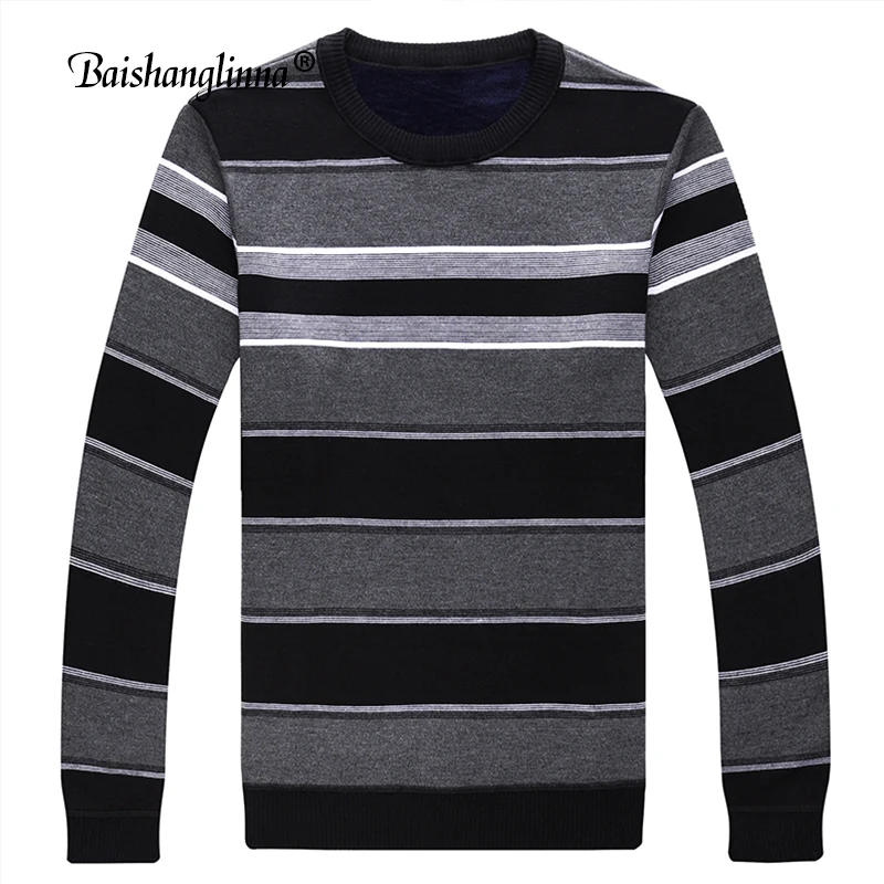 Baishanglinna Fashion Brand Sweaters Mens Pullovers O-Neck Slim Fit Jumpers Knitwear Winter Warm Striped Casual Sweater 18113