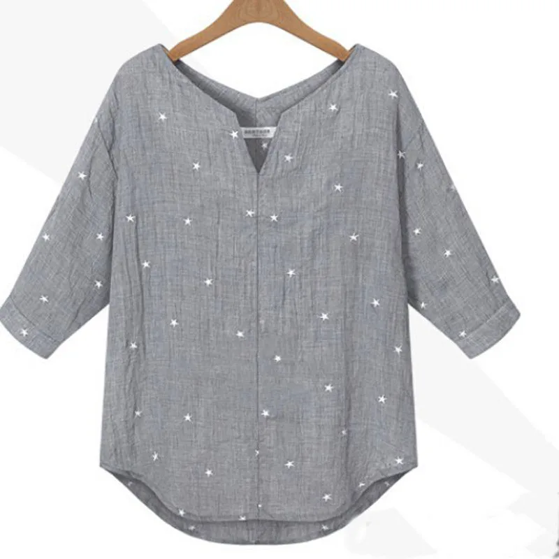 

Zanzea 2017 Summer Autumn Style Women Casual V-Neck 3/4 Sleeve Tops Blusas Loose Star Printed Blouses Shirts Plus Size S-XXL