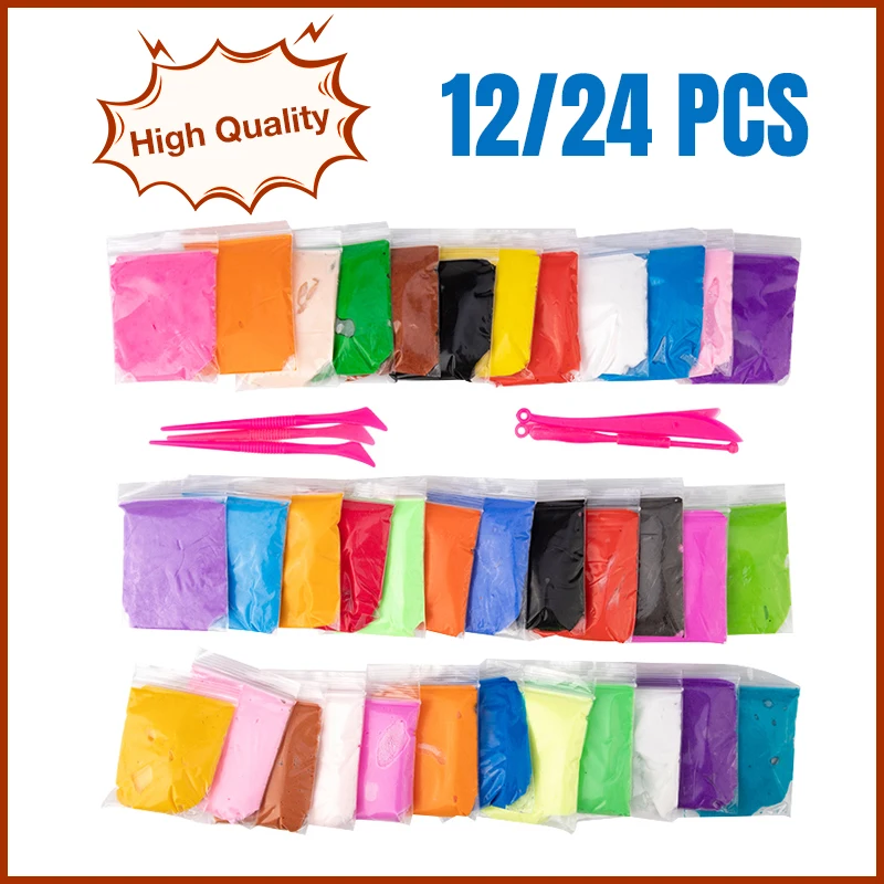 

12/24 PCS Air Clay Soft Clay Polymer Clay Plasticine For Children Moldable Glue Pottery Tools Light Toy Modeling Soft Plasticine