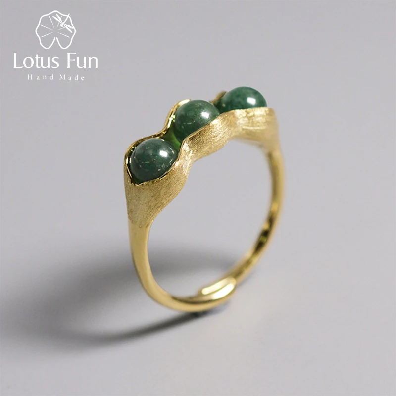 Женские кольца с натуральными Зелеными камнями Lotus Fun изящные ручного