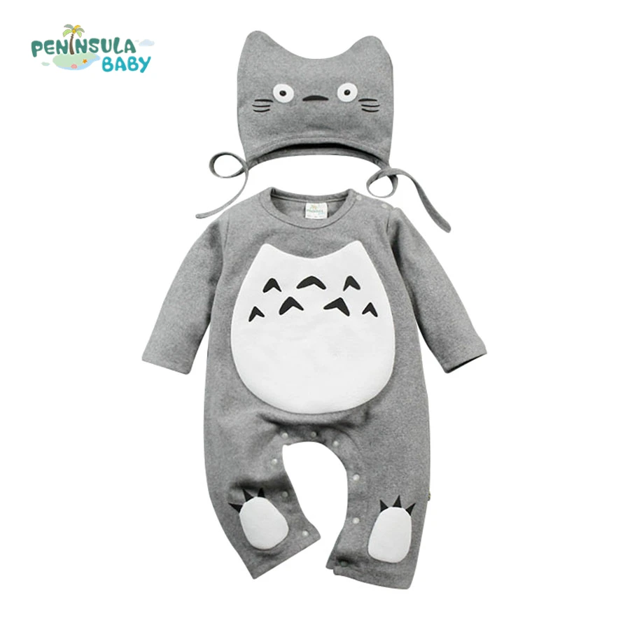 春秋の赤ちゃんロンパースジャンプスーツ綿長袖幼児服で帽子キャラクター漫画トトロ赤ちゃん男の子女の子服 Baby Romper Jumpsuit Autumn Baby Rompersbaby Rompers Aliexpress