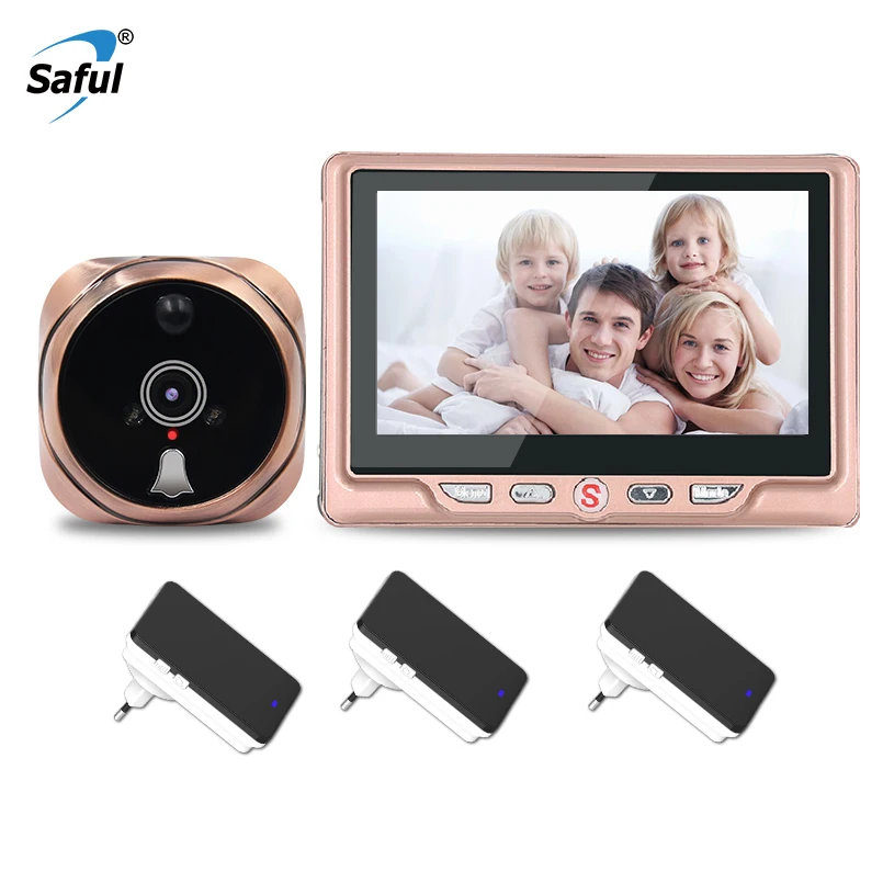 Saful Дюймов 4 3 дюймов цифровая дверная камера Motion Detect видео запись 7 языков