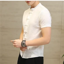 Летняя новая мужская рубашка Модный китайский Стиль льняные приталенные повседневные рубашки с короткими рукавами рубашки в деловом стиле